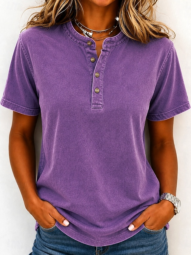 Button-Neck Top for Women, Relaxed Style