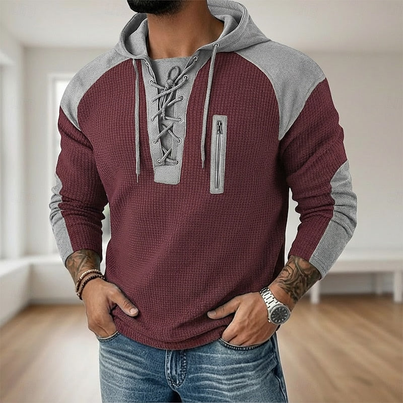 Men's Lace-Up Hooded Pullover Hoodie