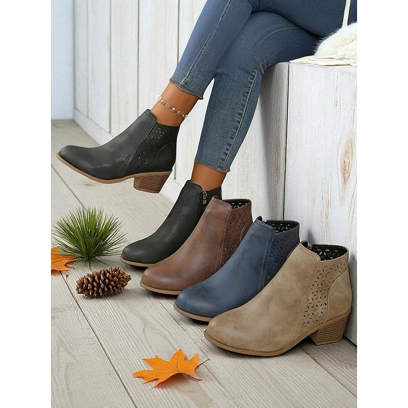 Ladies Cutout Low-Heel Ankle Boots