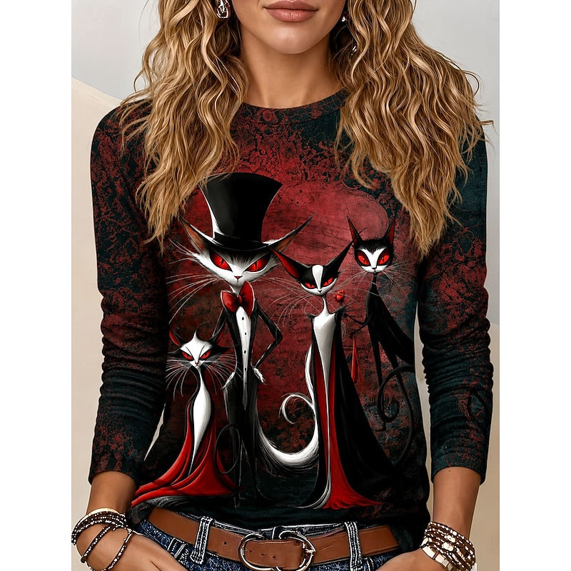 Halloween Gothic Graphic Long-Sleeve Top for Women