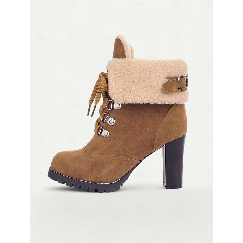 Fur-Trimmed Lace-Up Winter Boots for Women