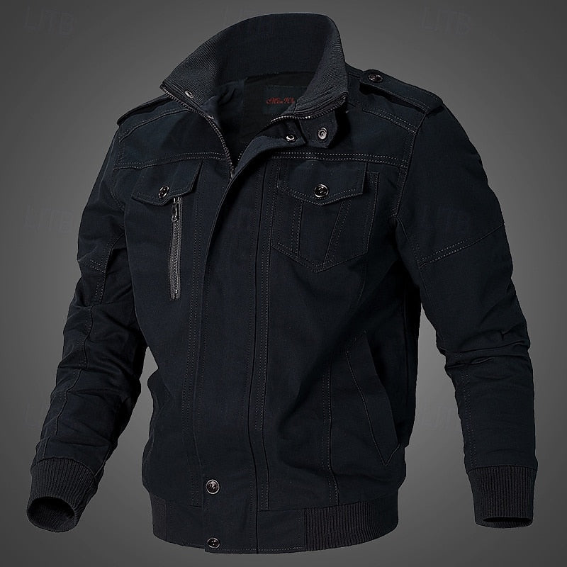 Rugged Stand-Collar Field Jacket for Men, Plus Size