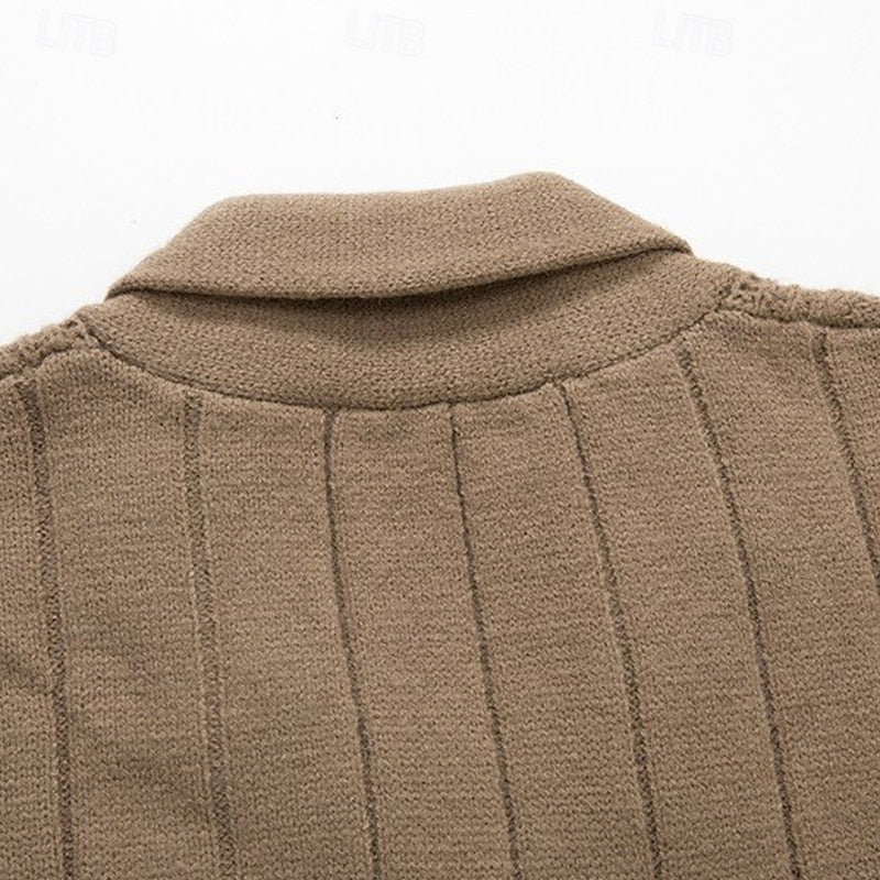 Cable-Knit Shawl Collar Cardigan for Men, Plus Size