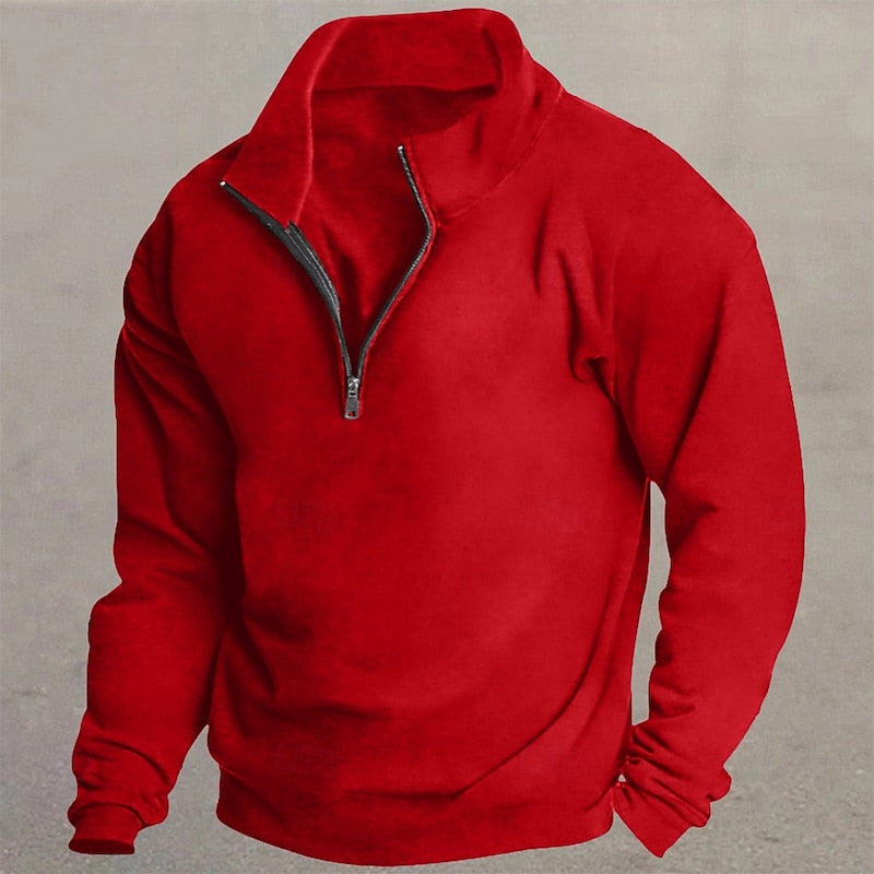 Quarter-Zip Standing Collar Pullover for Men, Plus Size