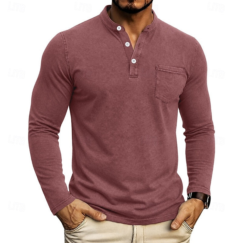 Classic Henley Long Sleeve Shirt for Men, Plus Size