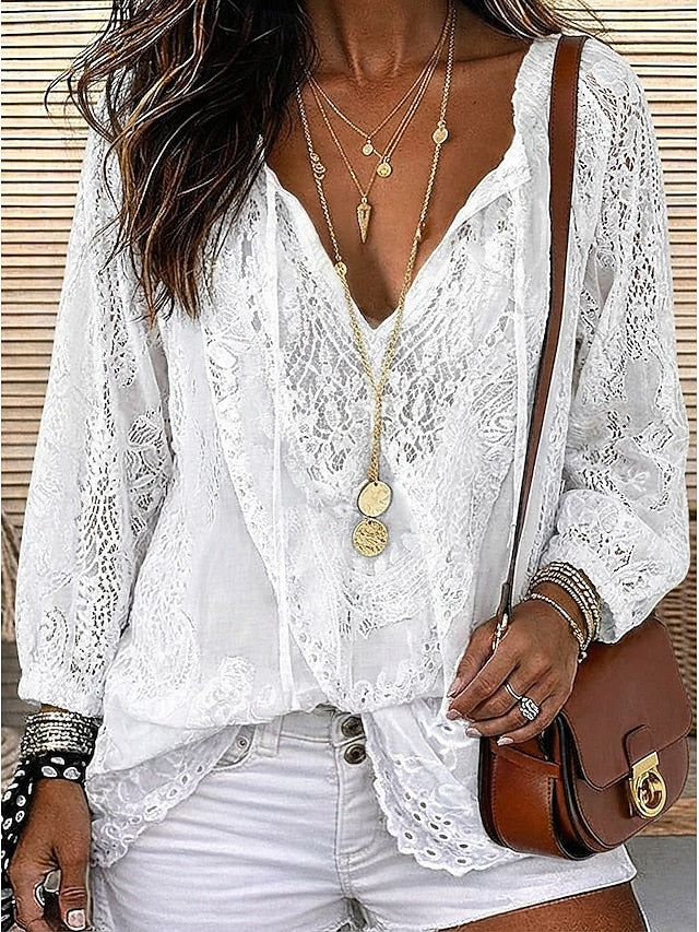 Boho Lace-Detail Blouse for Women