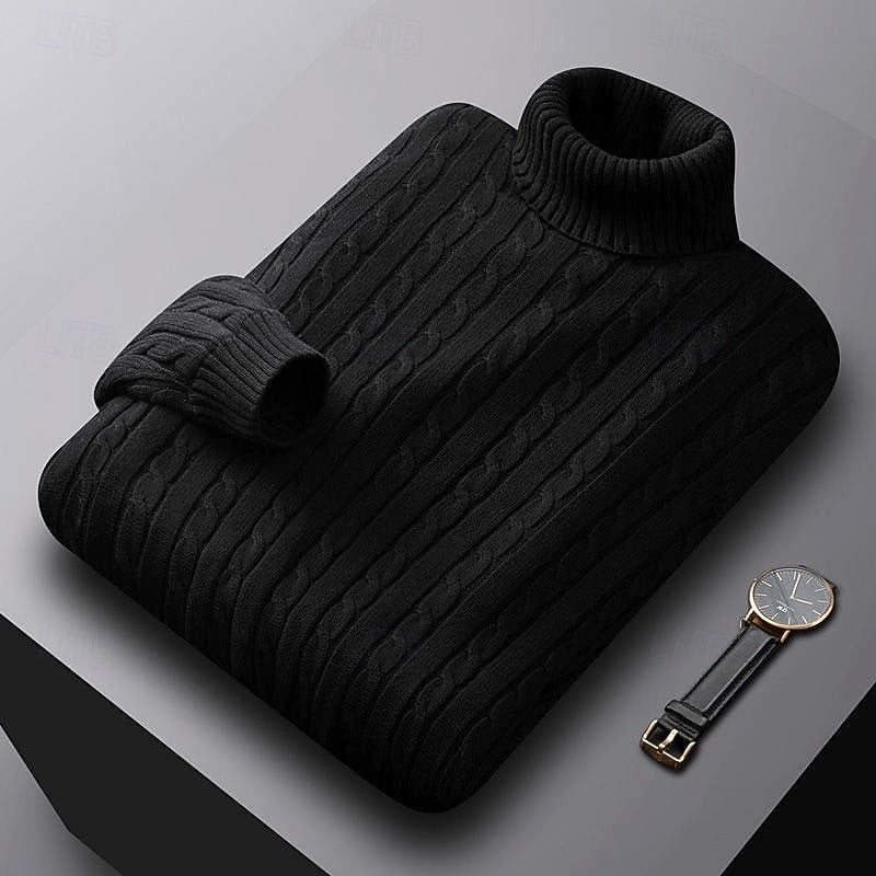 Cable Knit Turtleneck Sweater for Men, Plus Size
