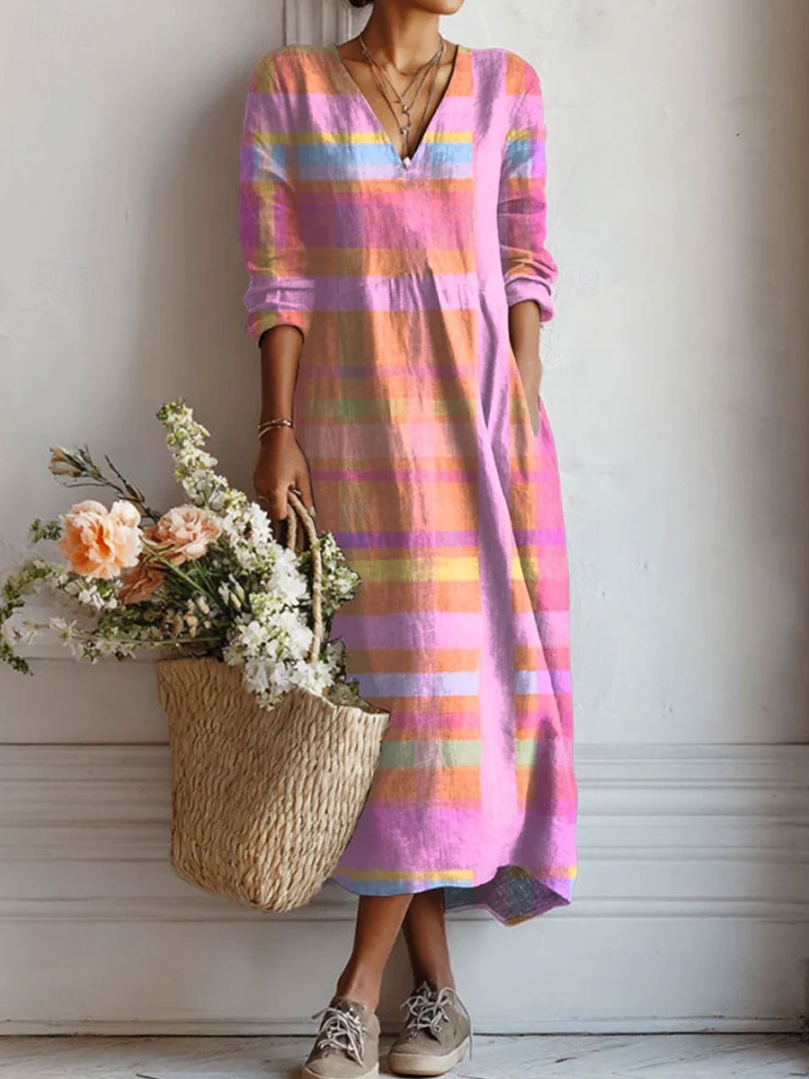 Multicolor Long Sleeve Dress for Women, Elegant Style