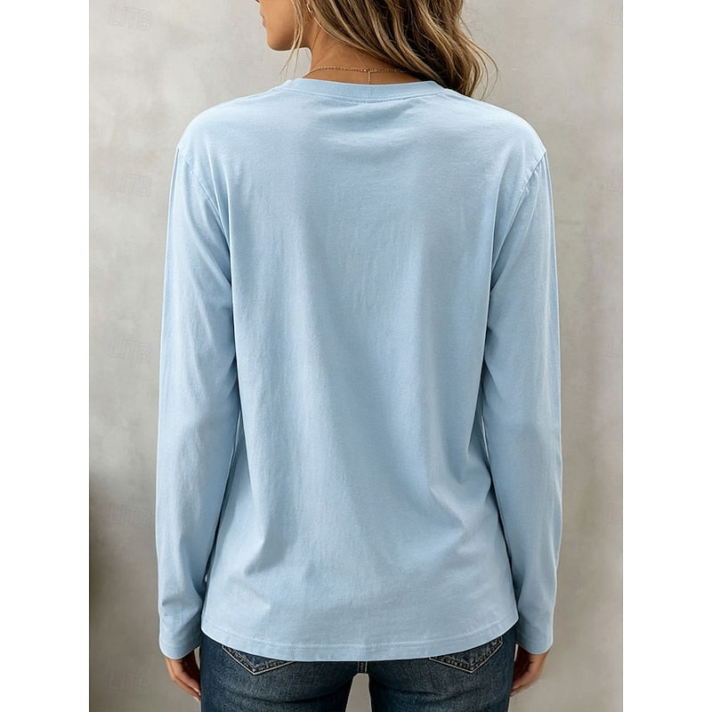Classic Long Sleeve Crew Neck Top for Women, Plus Size