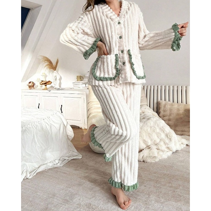 Cozy Ruffle-Trim Two-Piece Set for Women