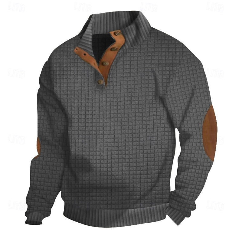 Standing-Collar Pullover for Men, Textured Style