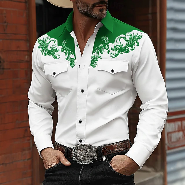 Western-Style Long Sleeve Shirt for Men, Plus Size