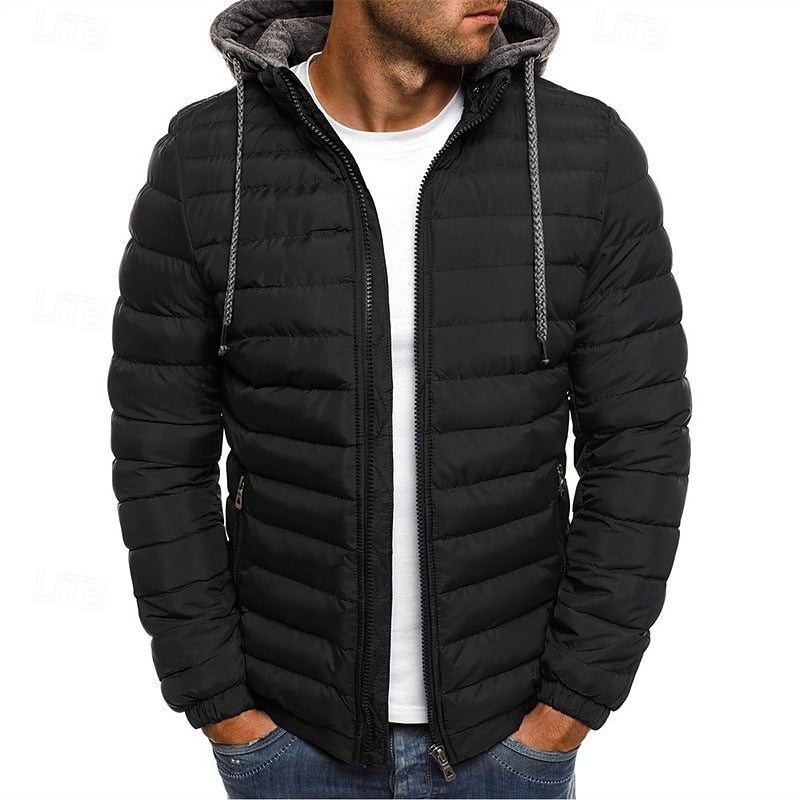 Hooded Quilted Puffer Jacket for Men, Plus Size