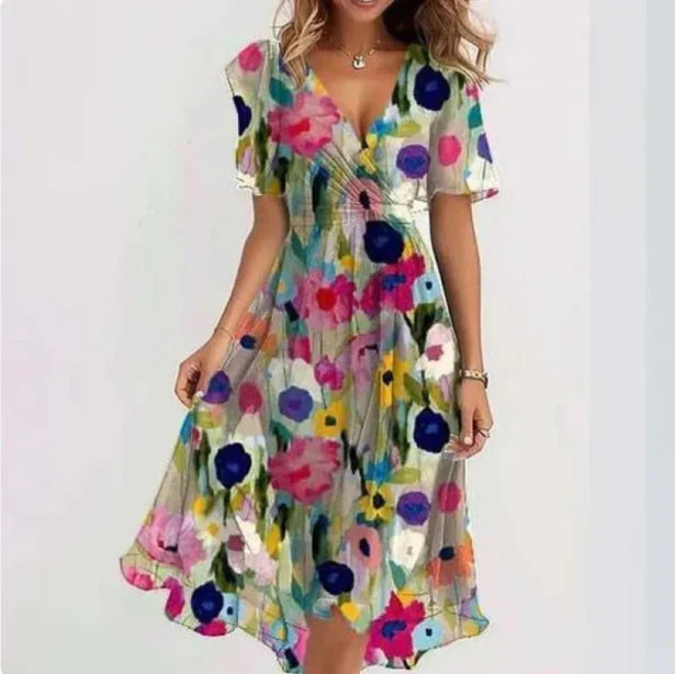 V-Neck Short-Sleeve Summer Dress for Women