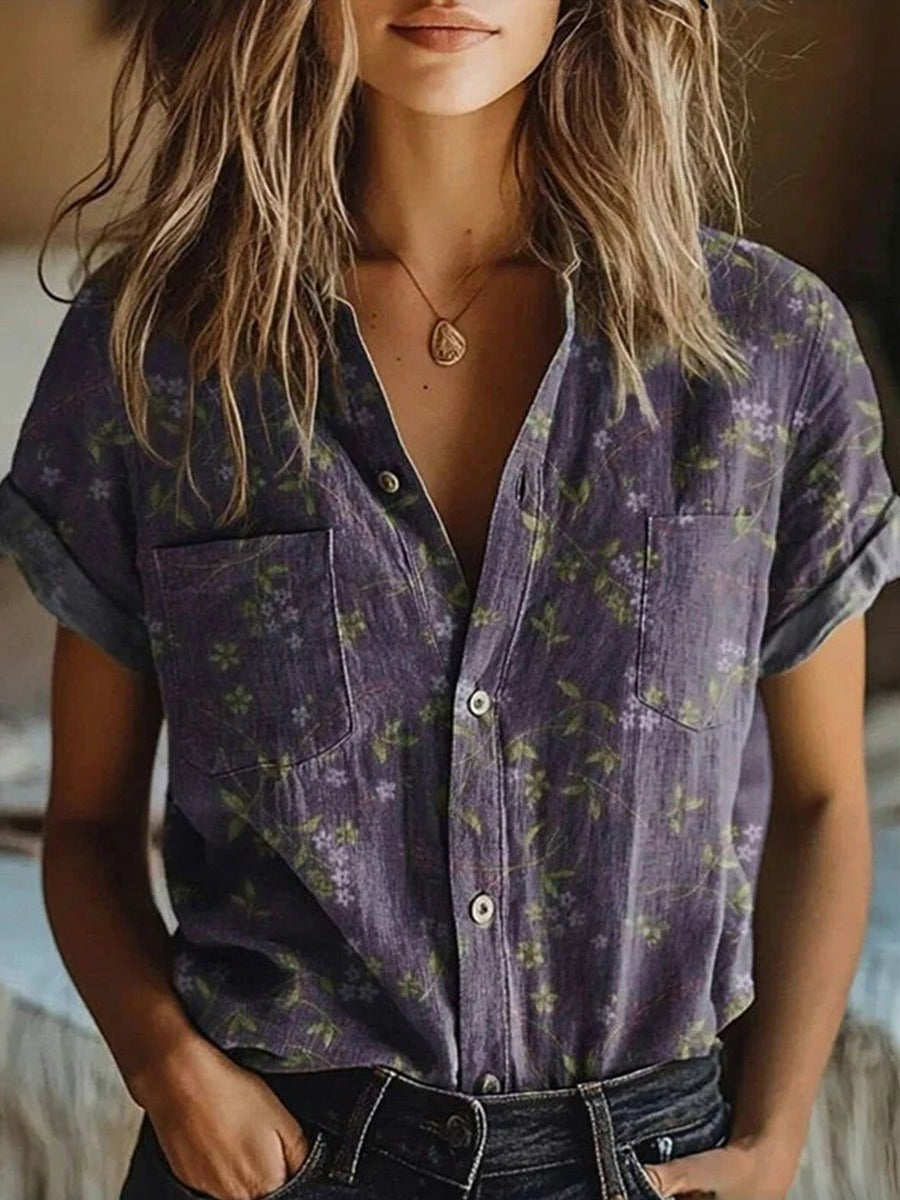 Floral Short Sleeve Blouse for Women, Plus Size