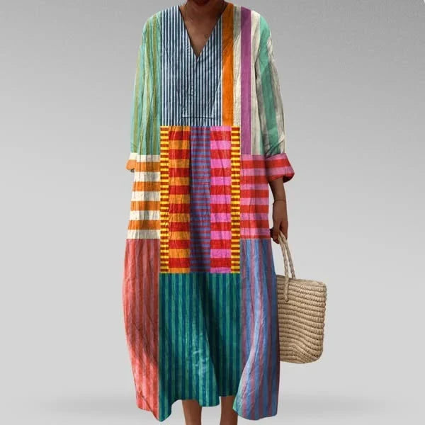Stylish Geometric V-Neck Dress for Women, Plus Size