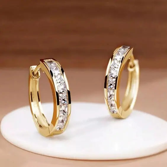Gold and Crystal Round Earrings, Women's Elegant Fit