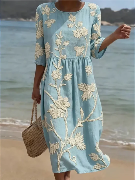Stylish Round Neck Floral Dress for Women, Plus Size