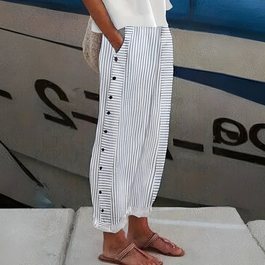 Lightweight Stripe Buttoned Trousers for Women, Plus Size