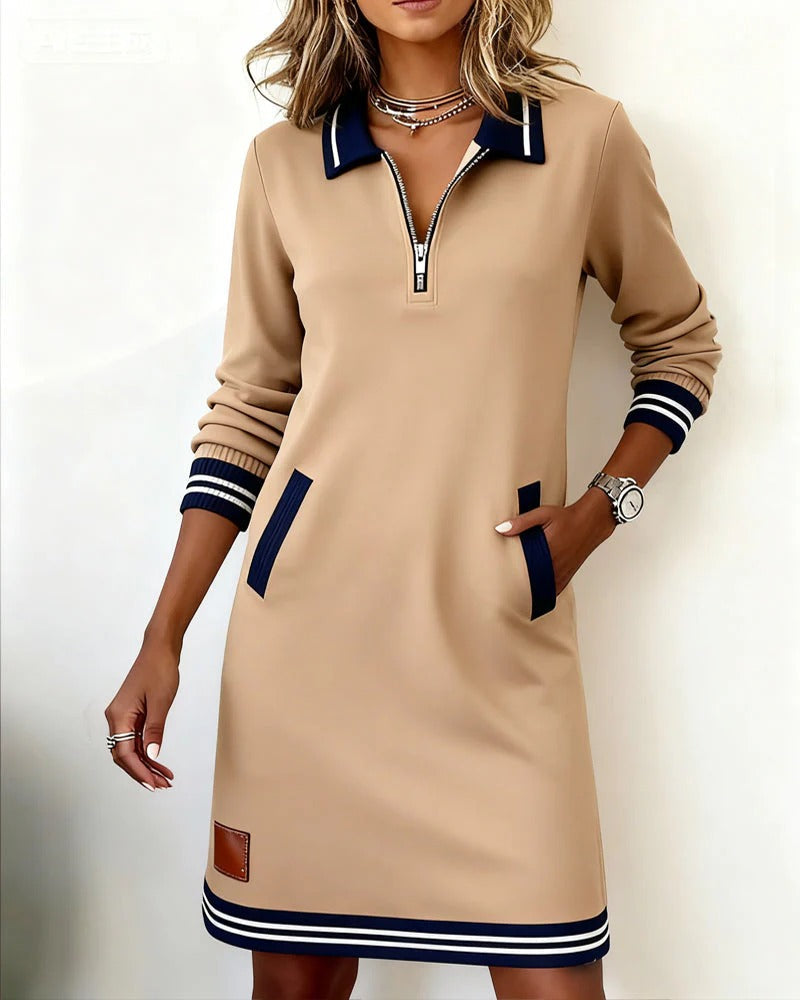 Chic Long Sleeve Collar Dress for Women, Plus Size
