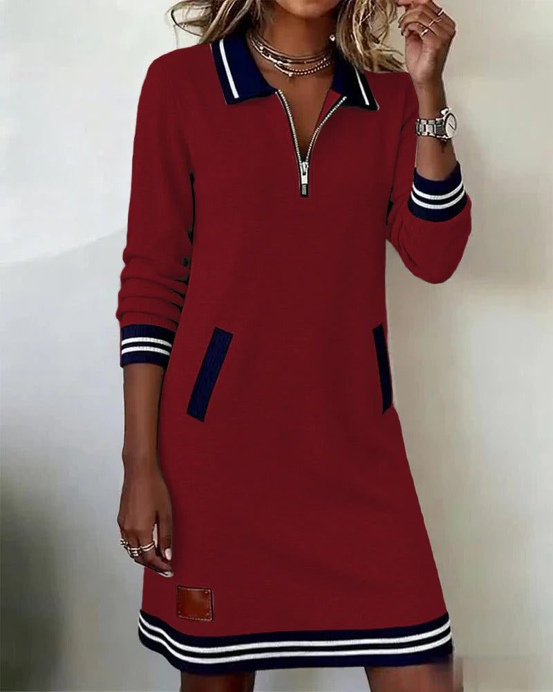 Chic Long Sleeve Collar Dress for Women, Plus Size