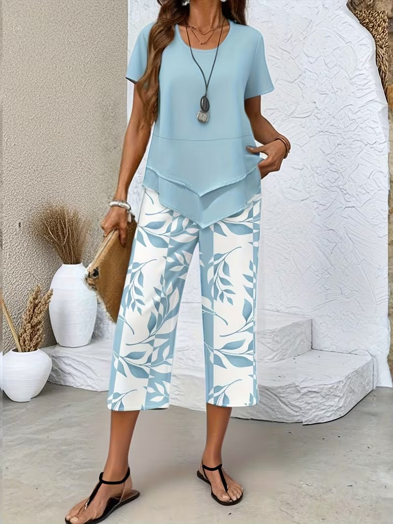 Leaf Print Two Piece Set for Women, Casual Style