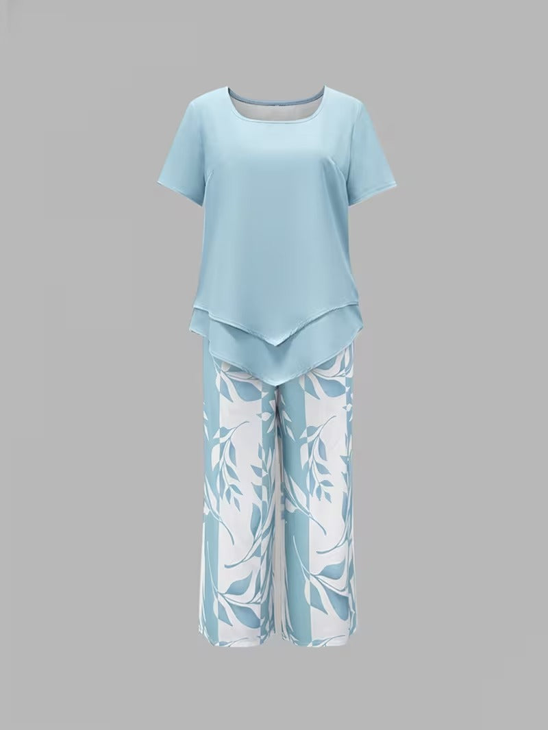 Leaf Print Two Piece Set for Women, Casual Style