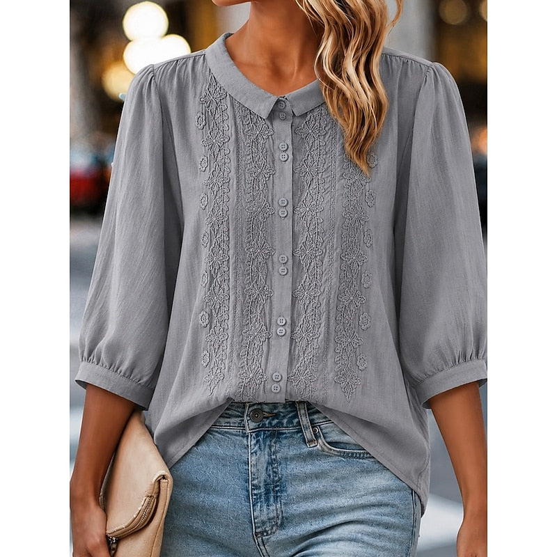 Embroidered Peter Pan Collar Blouse for Women
