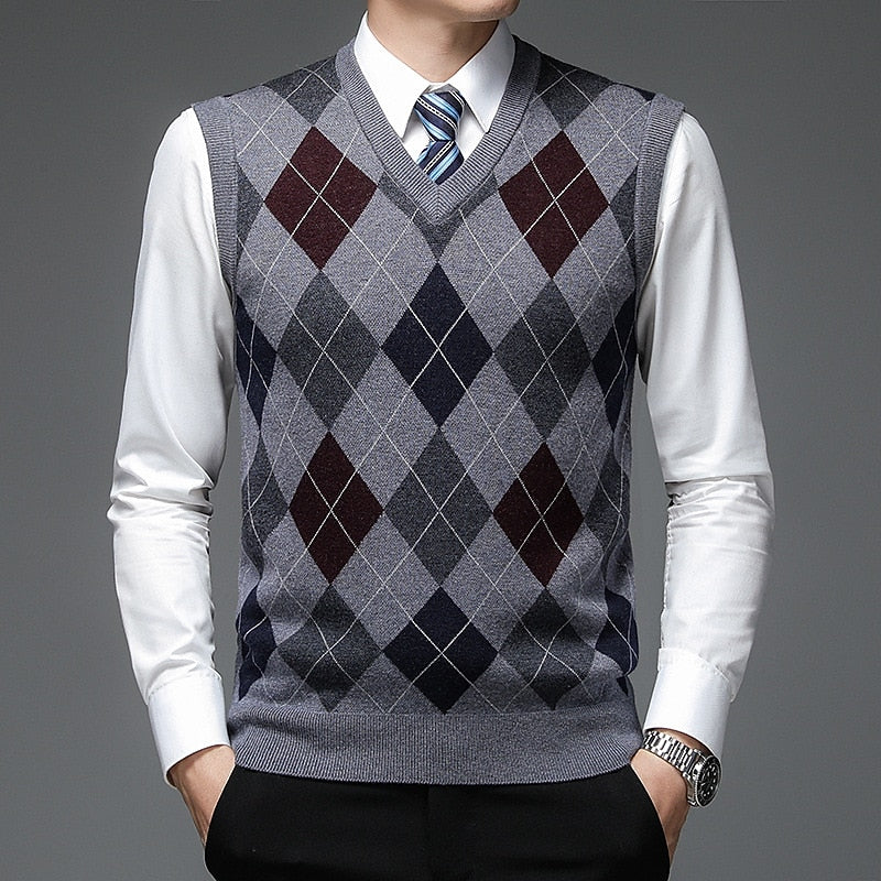 Argyle V-Neck Sweater Vest for Men