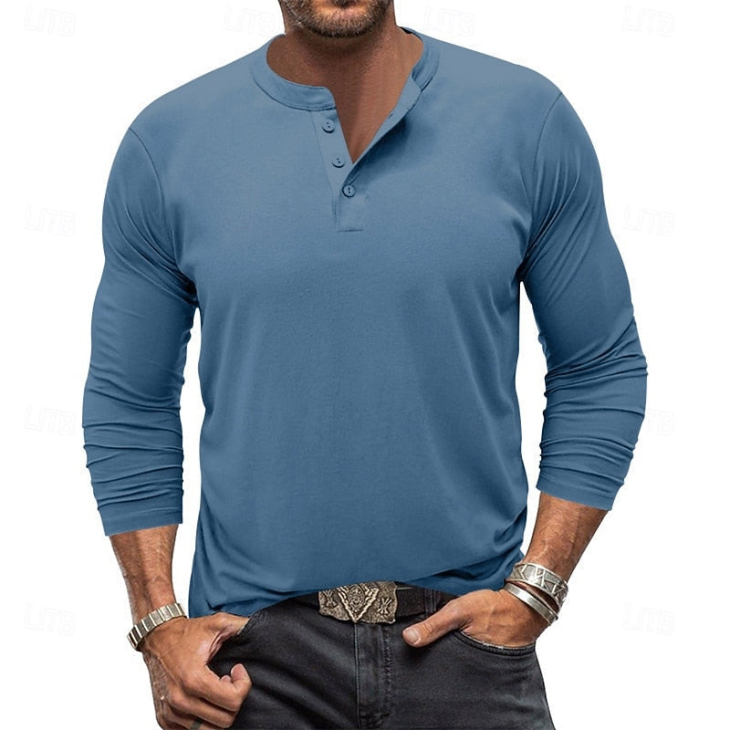 Classic Long-Sleeve Henley for Men, Plus Size