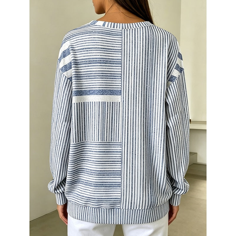 Striped Colorblock Crew Neck Sweatshirt for Women