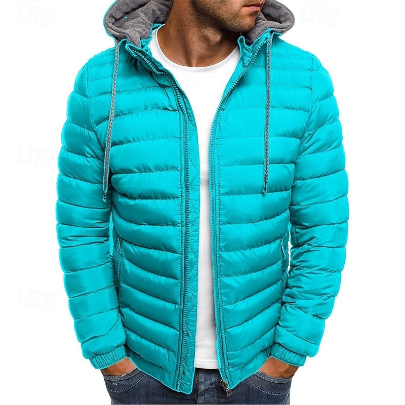 Hooded Quilted Puffer Jacket for Men, Plus Size