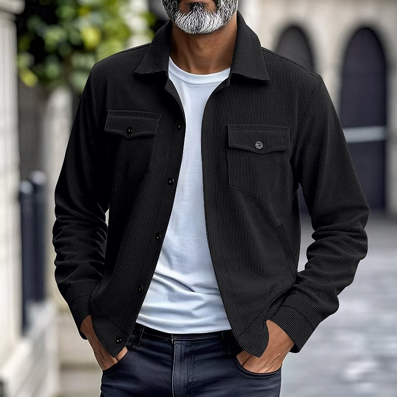 Plus Size Ribbed Utility Jacket for Men