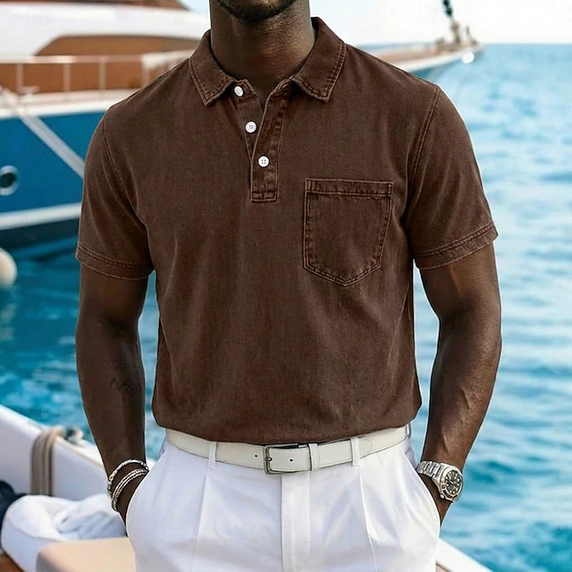 Vintage-Washed Polo Shirt for Men, Plus Size