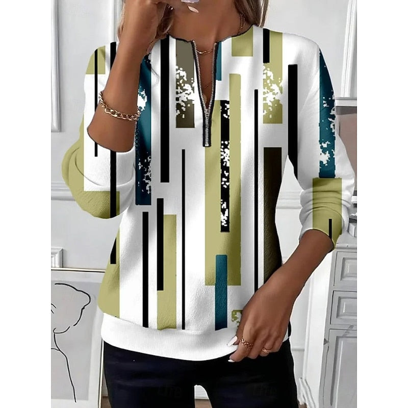 Half-Zip Color Block Sweatshirt for Women