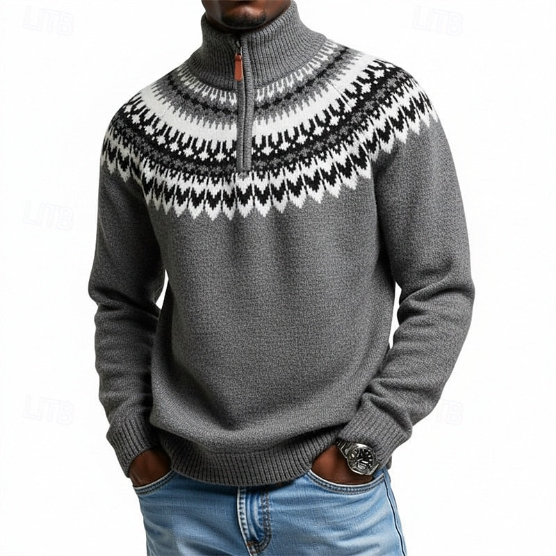 Patterned Quarter-Zip Sweater for Men