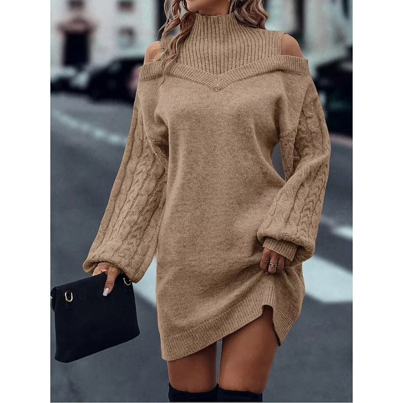 Cold-Shoulder Turtleneck Sweater Dress for Women