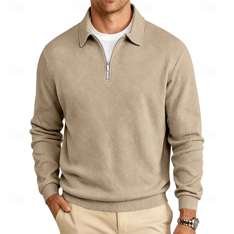 Textured Quarter-Zip Pullover for Men, Plus Size