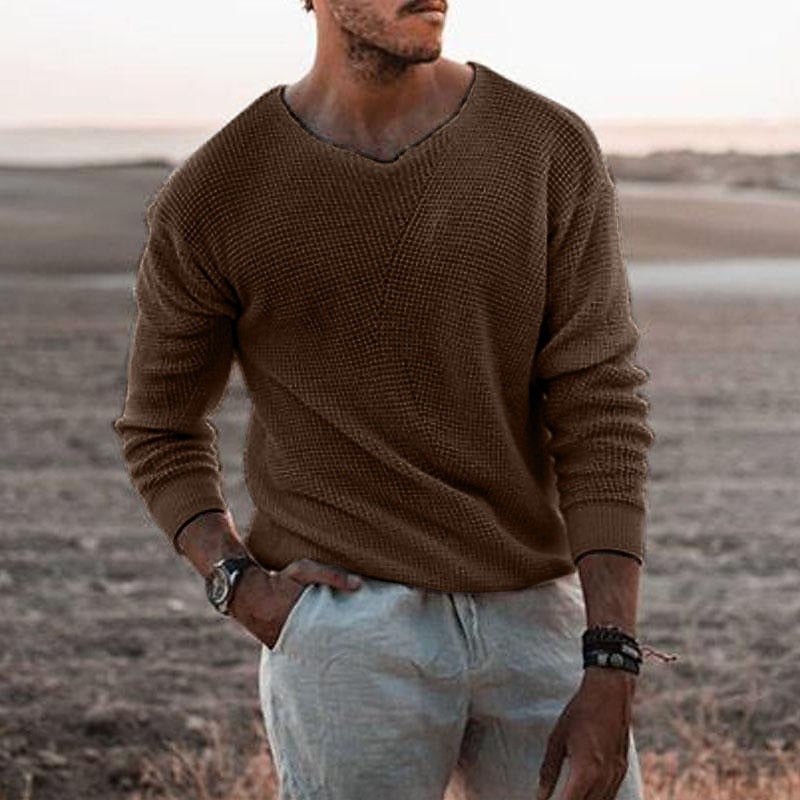 Textured V-Neck Sweater for Men, Plus Size