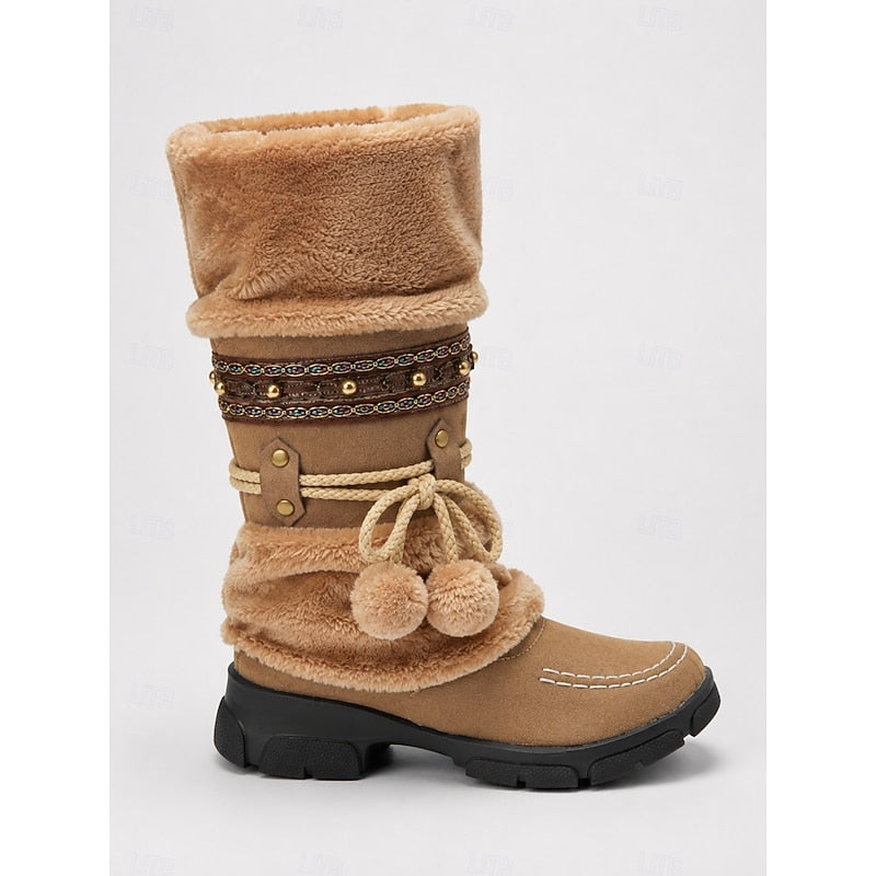 Boho Mid-Calf Winter Boots, Women's Cozy Fit