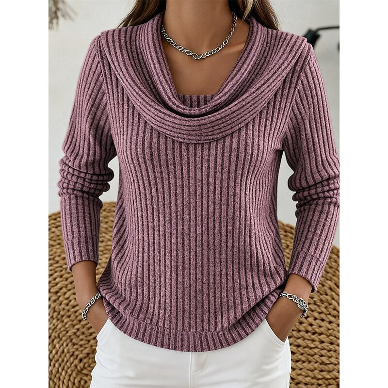 Cowl-Neck Ribbed Top for Women, Plus Size