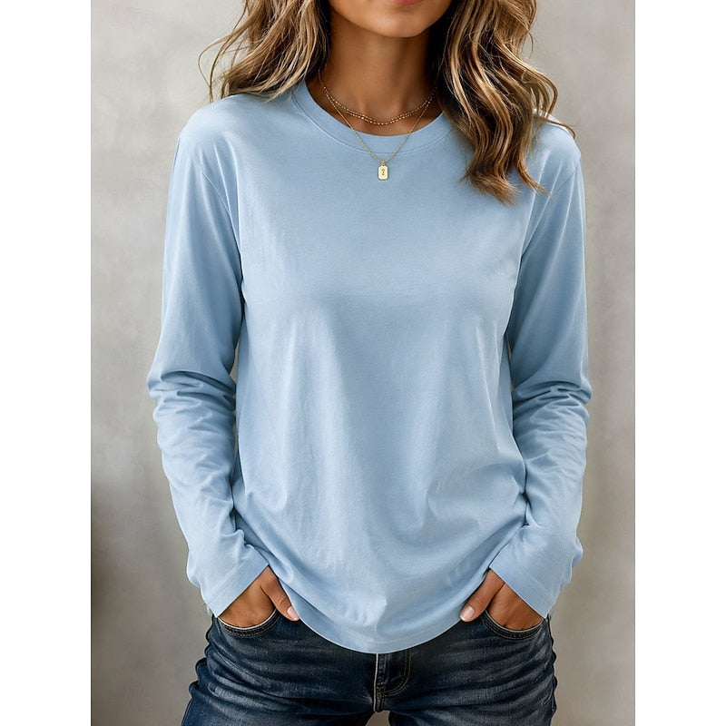 Classic Long Sleeve Crew Neck Top for Women, Plus Size