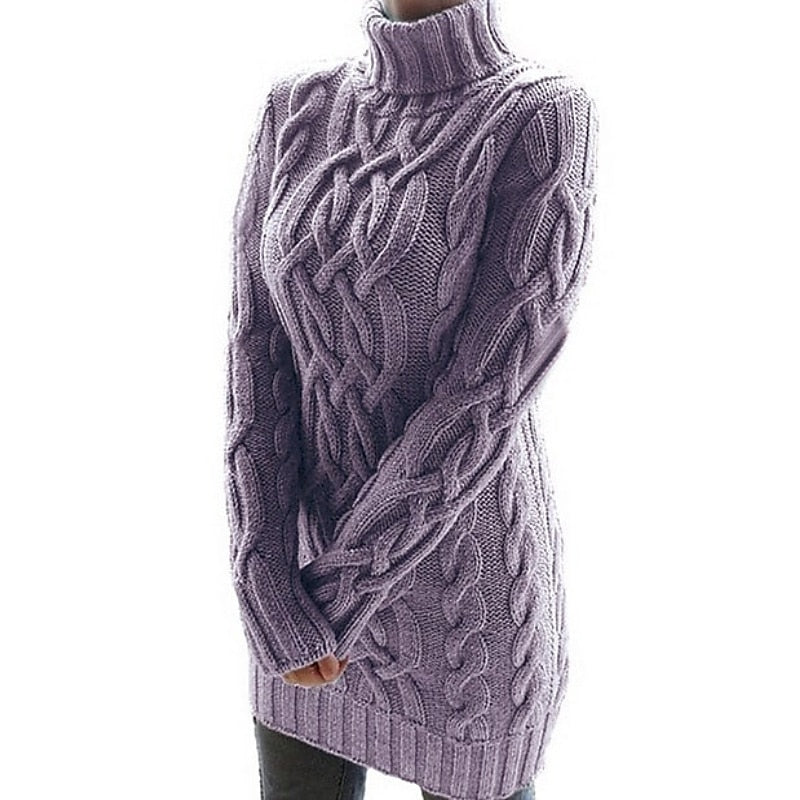 Cable-Textured Turtleneck Sweater Dress for Women