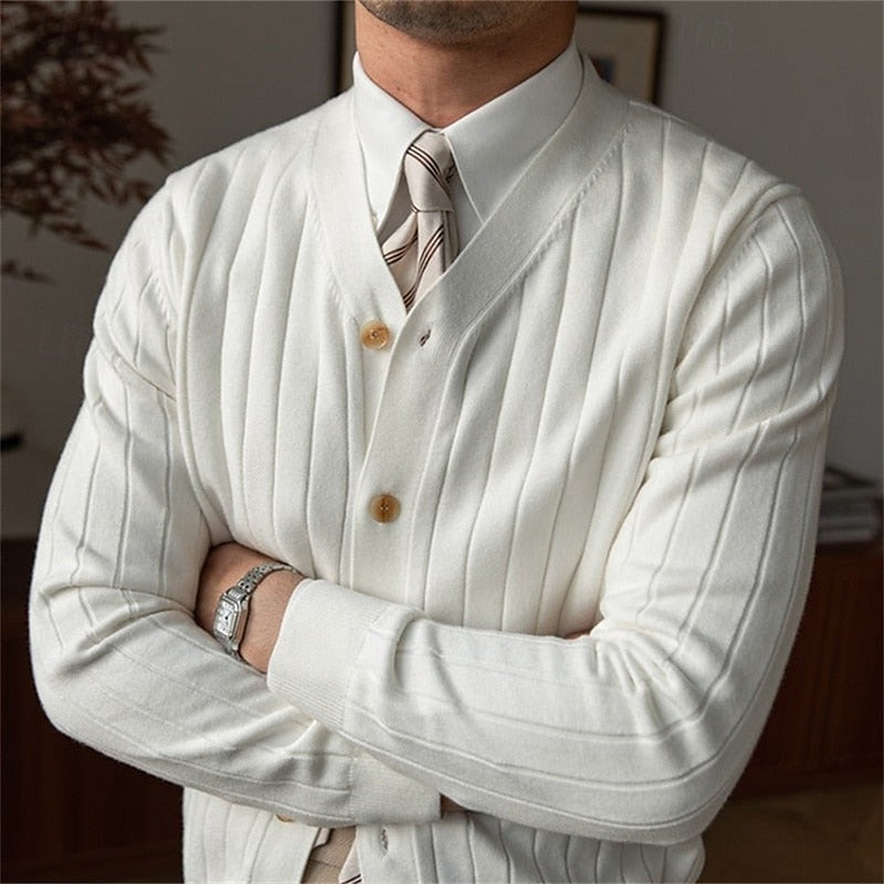 Ribbed V-Neck Button Cardigan for Men, Plus Size