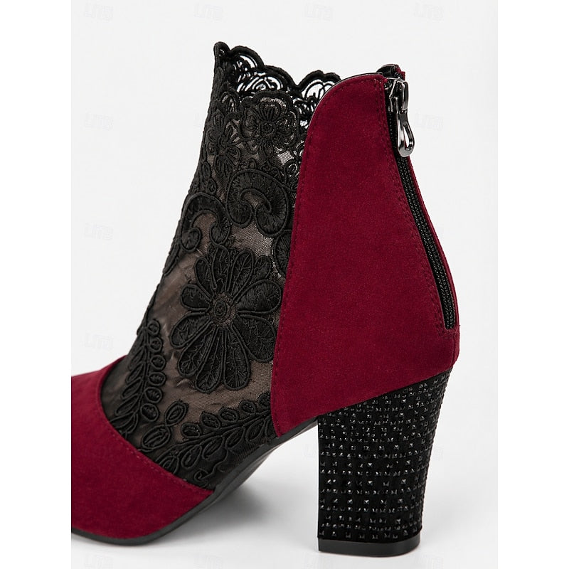 Lace-Accent Heeled Ankle Boots for Women