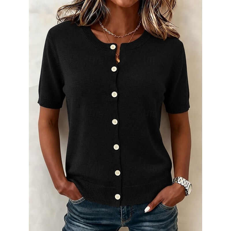 Button-Front Short Sleeve Top for Women