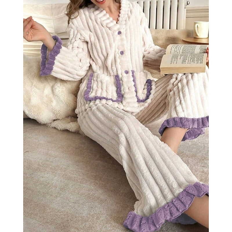 Cozy Ruffle-Trim Two-Piece Set for Women