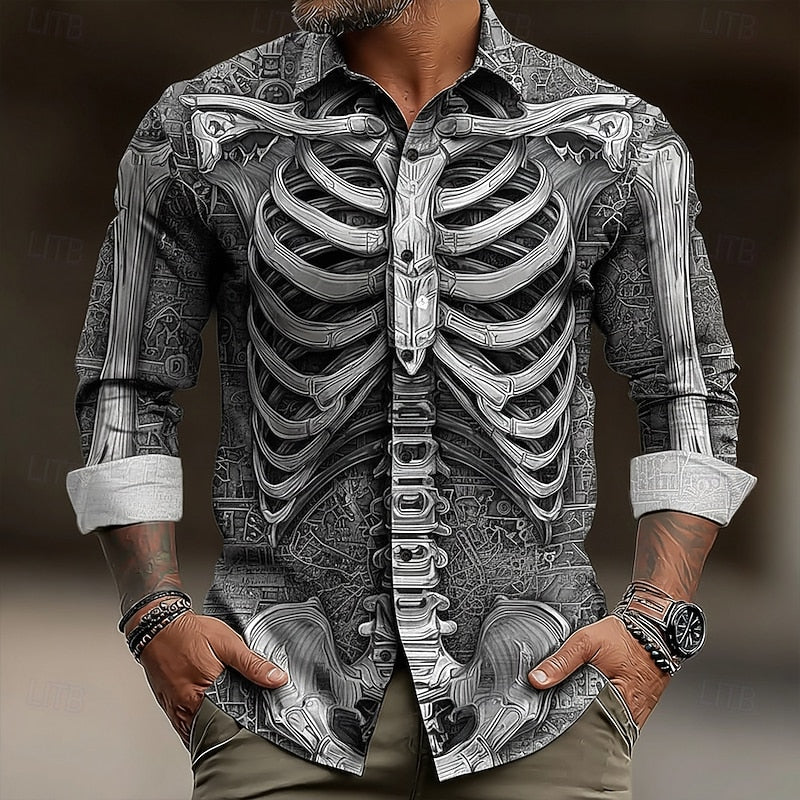 Halloween Skeleton Button-Up Shirt for Men
