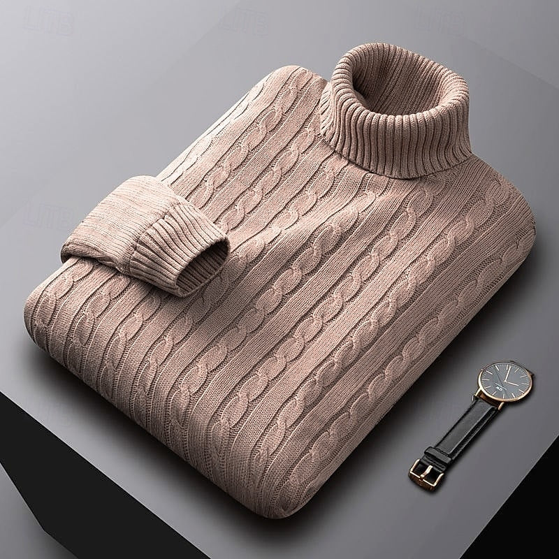 Cable Knit Turtleneck Sweater for Men, Plus Size