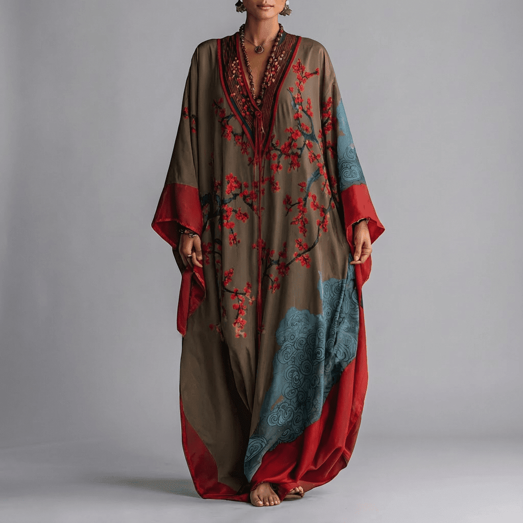 Blossom Batwing Sleeve Maxi Dress for Women, Plus Size